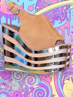 Vintage 70s Jeffrey Campbell Snick 2PTO Platform Wedge Sandal hippie leather